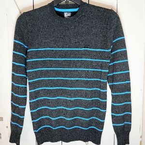 Billabong Striped Crewneck Sweater Small Charcoal Grey Blue Skater Surfer